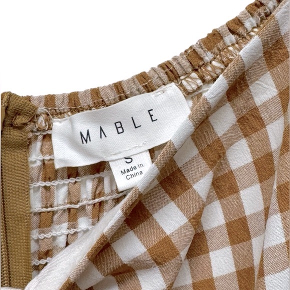 Mable Amaya gingham plaid puff short sleeve jumpsuit, cognac, small - Picture 8 of 11